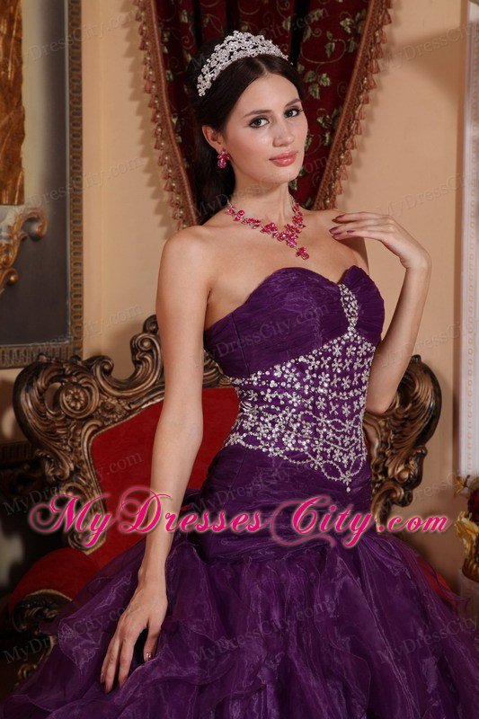 Bright A-line Sweetheart Organza Beading Dress for Sweet 15