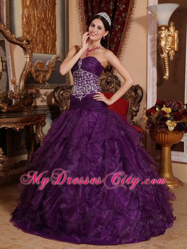 Bright A-line Sweetheart Organza Beading Dress for Sweet 15