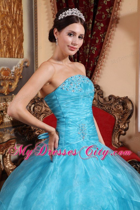 Aqua Blue Strapless Floor-length Beading Dress for Quince