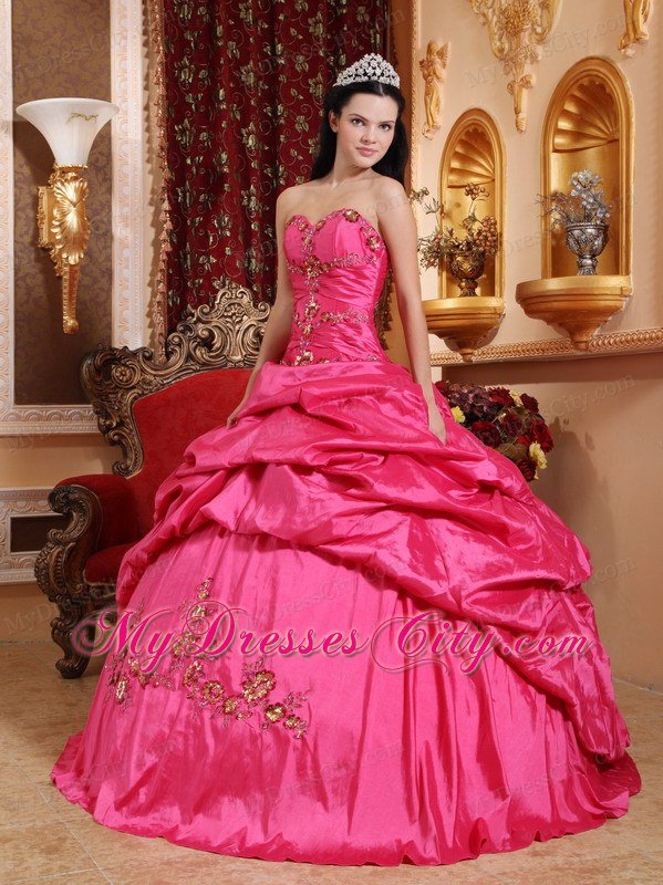 Hot Pink Taffeta Appliques Ball Gown Sweet sixteen dresses