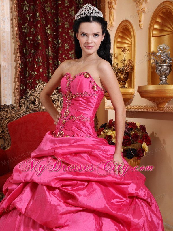 Hot Pink Taffeta Appliques Ball Gown Sweet sixteen dresses