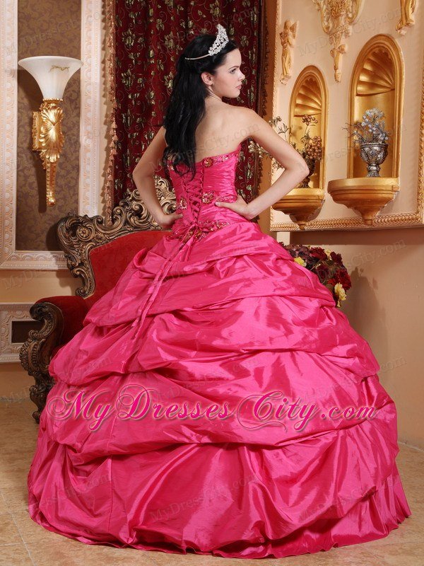 Hot Pink Taffeta Appliques Ball Gown Sweet sixteen dresses