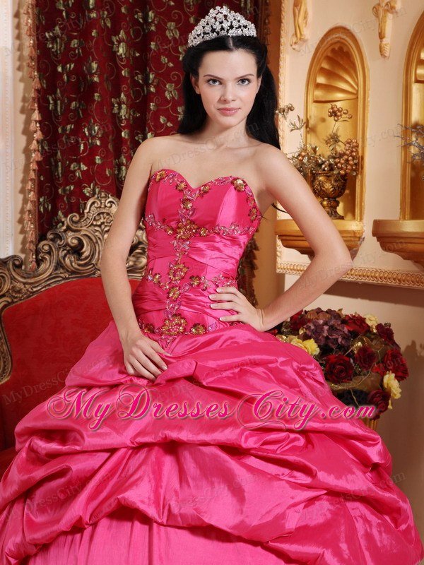 Hot Pink Taffeta Appliques Ball Gown Sweet sixteen dresses