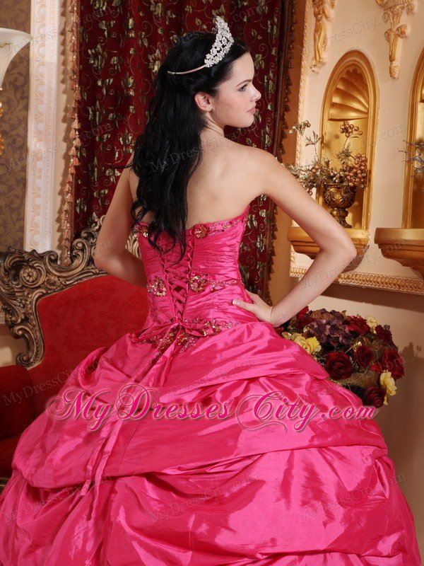 Hot Pink Taffeta Appliques Ball Gown Sweet sixteen dresses