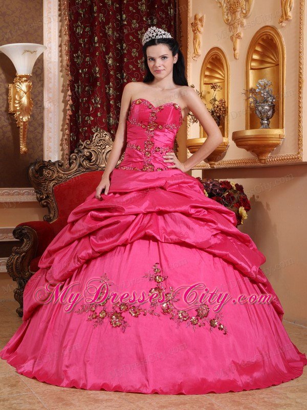 Hot Pink Taffeta Appliques Ball Gown Sweet sixteen dresses