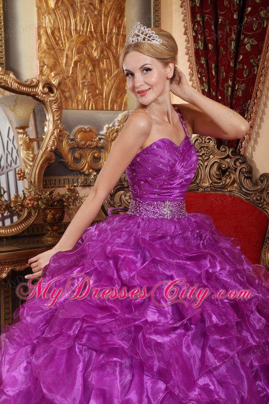 Purple One Shoulder Floor-length Quinceanera Dress with Ruffles