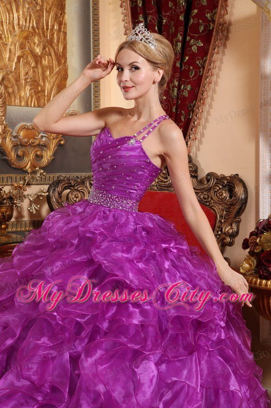 Purple One Shoulder Floor-length Quinceanera Dress with Ruffles