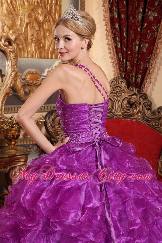 Purple One Shoulder Floor-length Quinceanera Dress with Ruffles