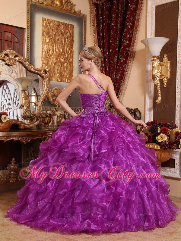 Purple One Shoulder Floor-length Quinceanera Dress with Ruffles