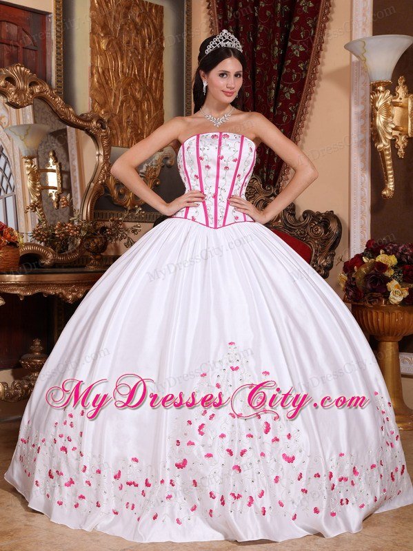 White Strapless Beading and Embroidery Quinceanera Gown