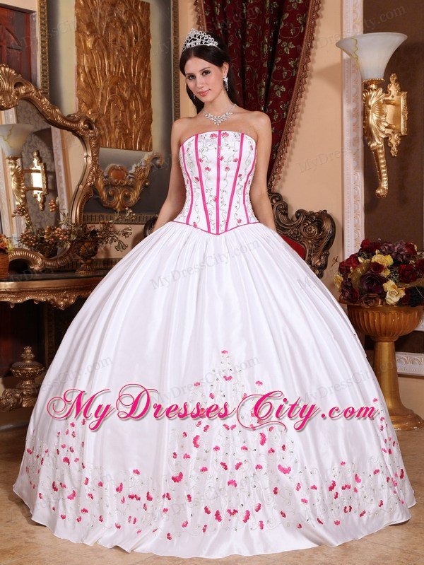 White Strapless Beading and Embroidery Quinceanera Gown