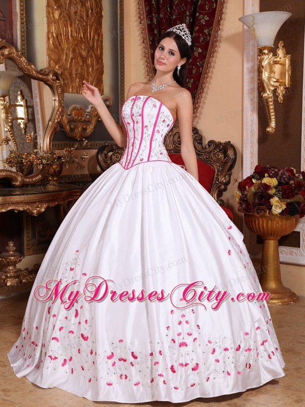 White Strapless Beading and Embroidery Quinceanera Gown