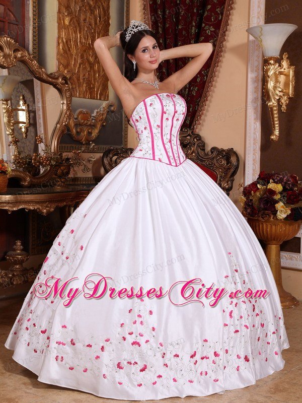 White Strapless Beading and Embroidery Quinceanera Gown