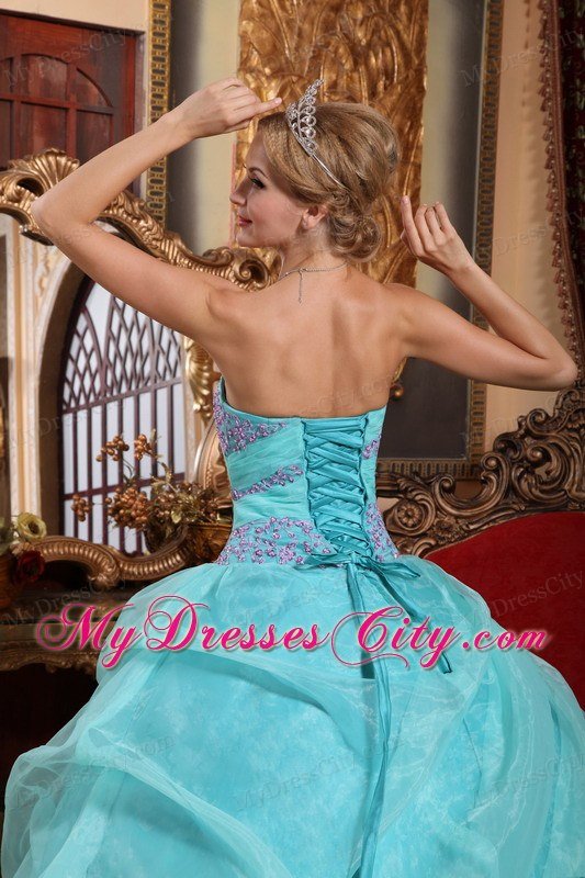 Baby Blue Organza Appliques and Ruches Quinceanera Dress