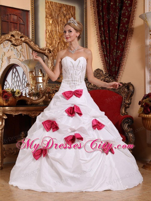 A-line Sweetheart Taffeta Beading and Bowknots Quinceanera Dress