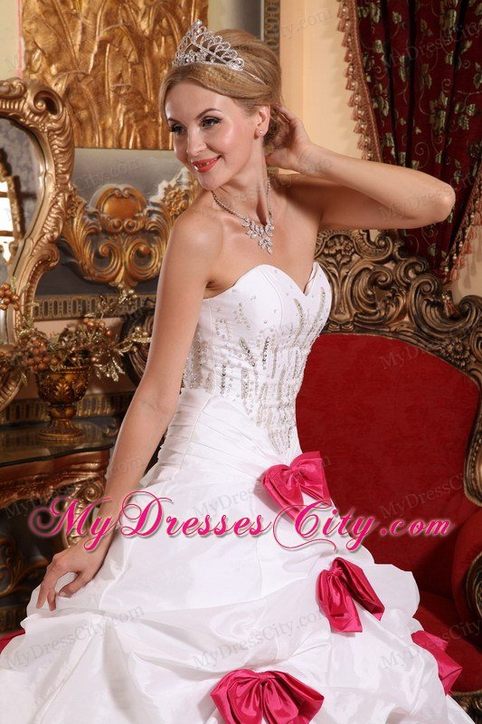 A-line Sweetheart Taffeta Beading and Bowknots Quinceanera Dress