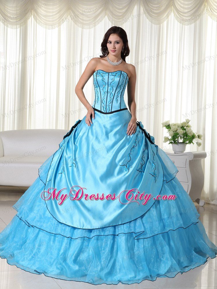 Aqua Ball Gown Strapless Beading Quinceanera Gown in Organza