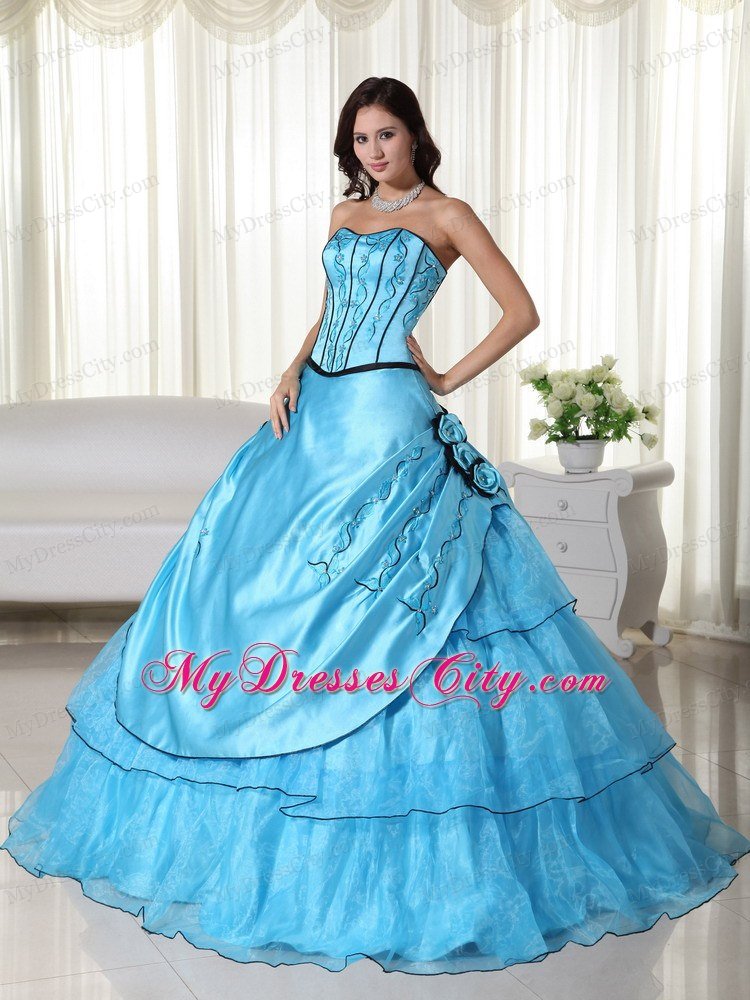 Aqua Ball Gown Strapless Beading Quinceanera Gown in Organza