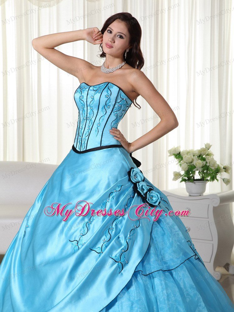 Aqua Ball Gown Strapless Beading Quinceanera Gown in Organza