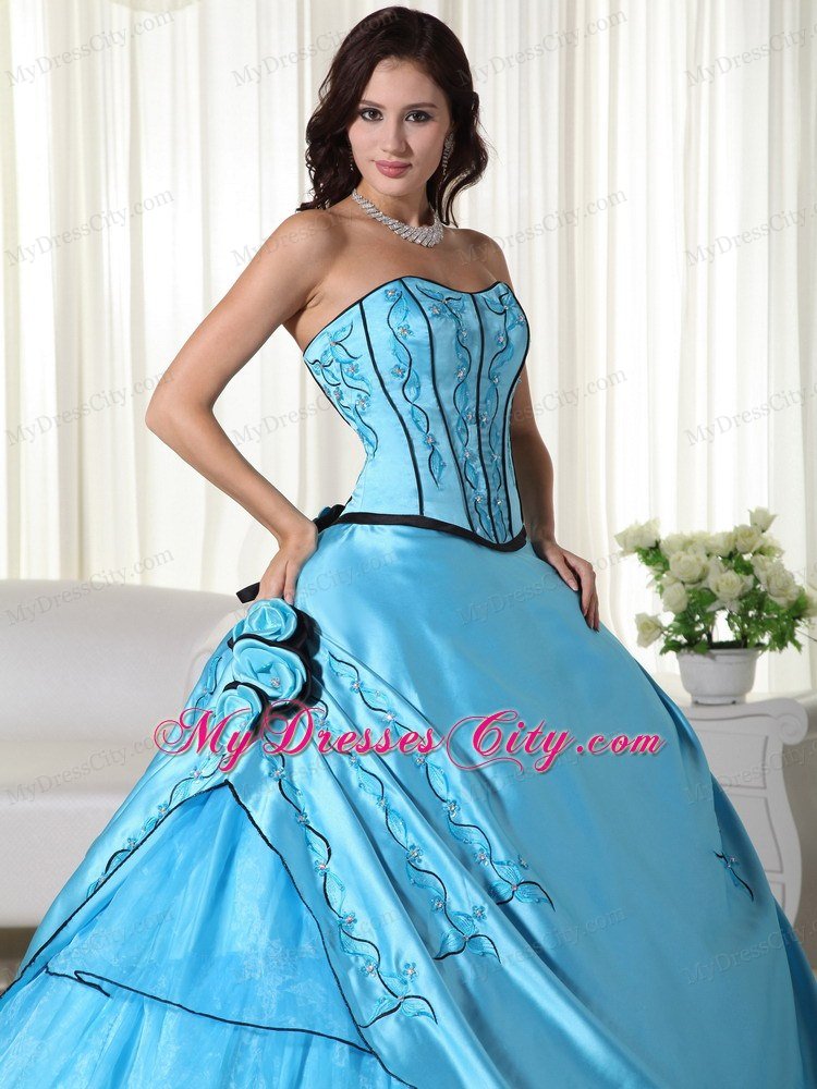 Aqua Ball Gown Strapless Beading Quinceanera Gown in Organza