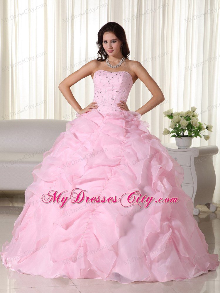 Fabulous Pink Strapless Organza Beading Quinceanera Dress