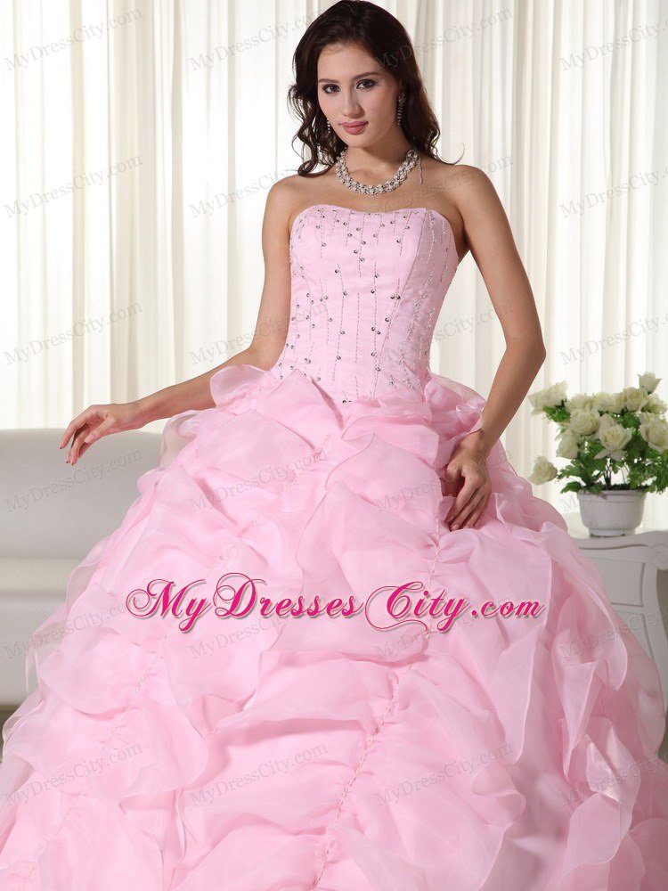 Fabulous Pink Strapless Organza Beading Quinceanera Dress