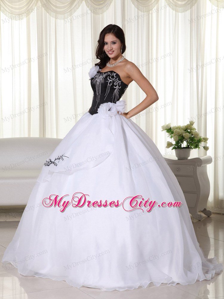 White Strapless Organza Embroidery Quinceanera Dress under 200