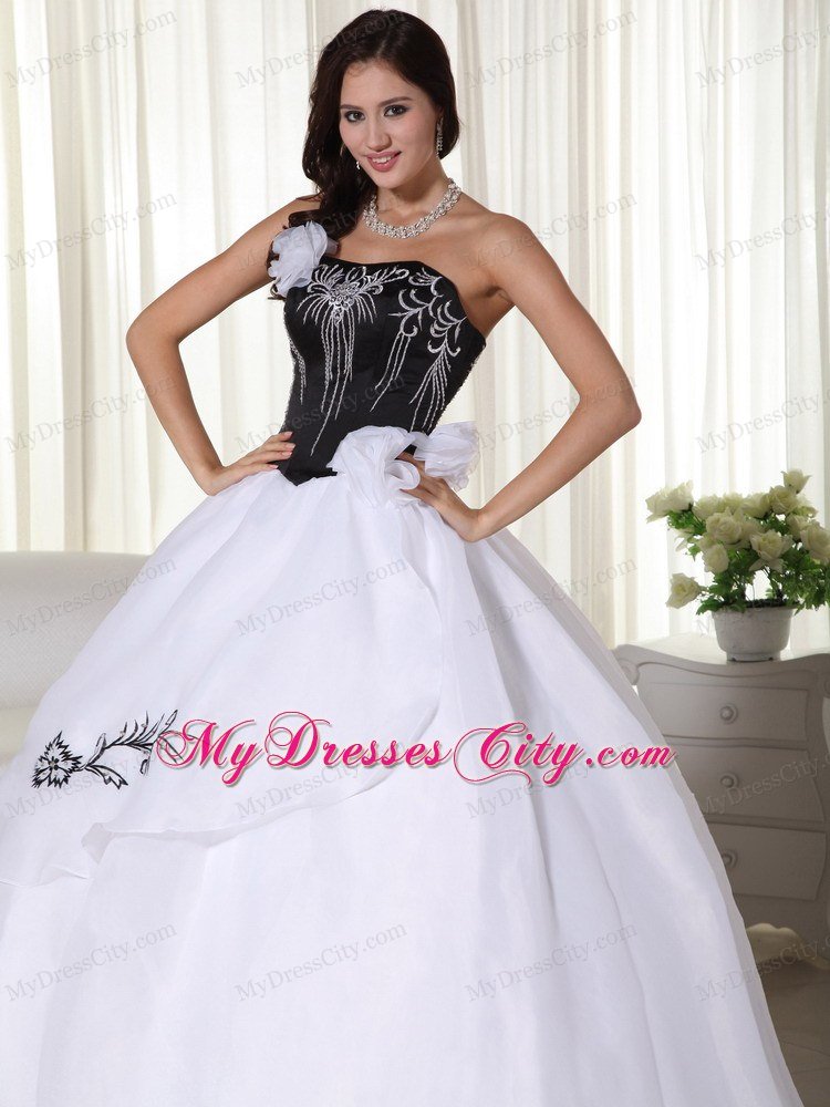 White Strapless Organza Embroidery Quinceanera Dress under 200