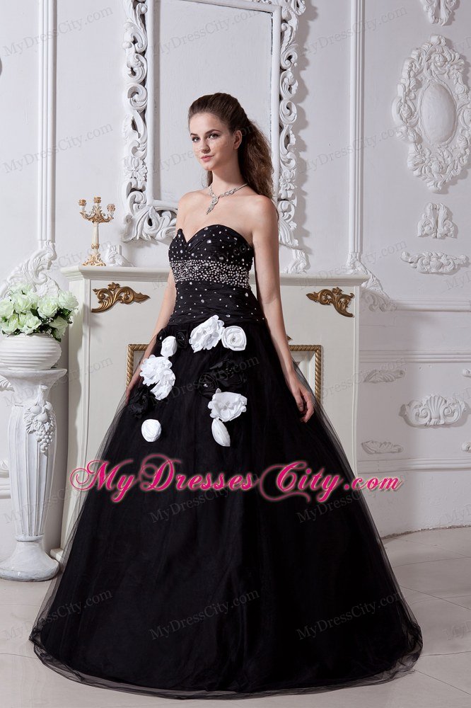 Black A-line Sweetheart Quinceanera Dress with Hand Made Flowers