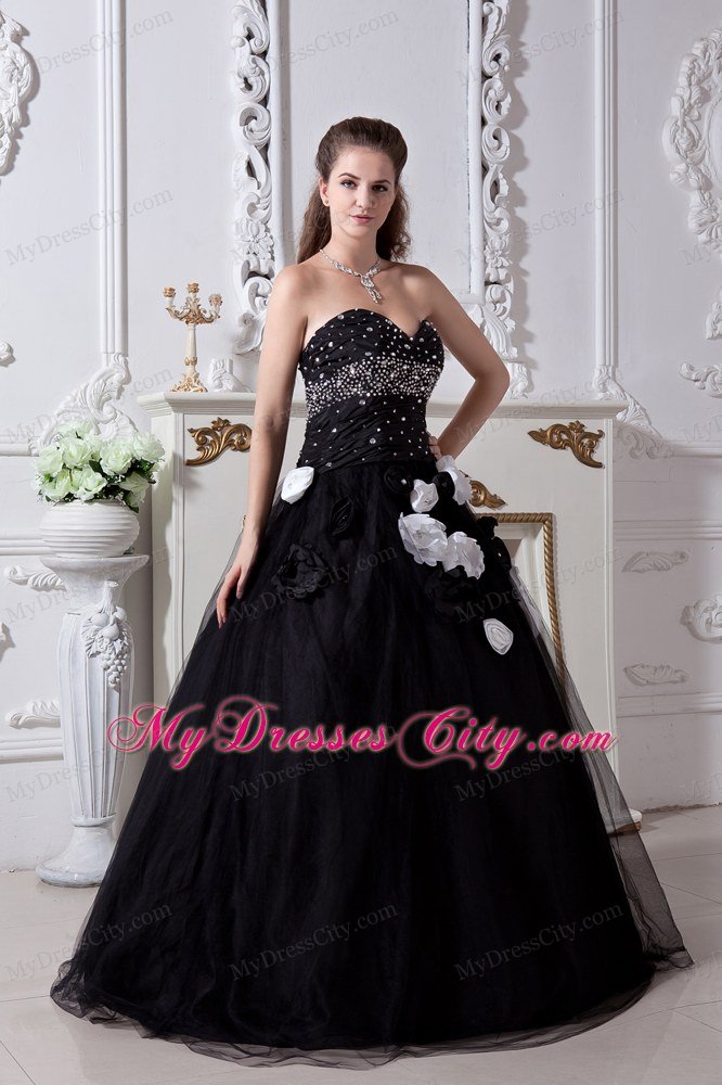 Black A-line Sweetheart Quinceanera Dress with Hand Made Flowers