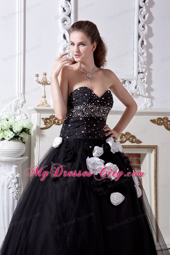 Black A-line Sweetheart Quinceanera Dress with Hand Made Flowers