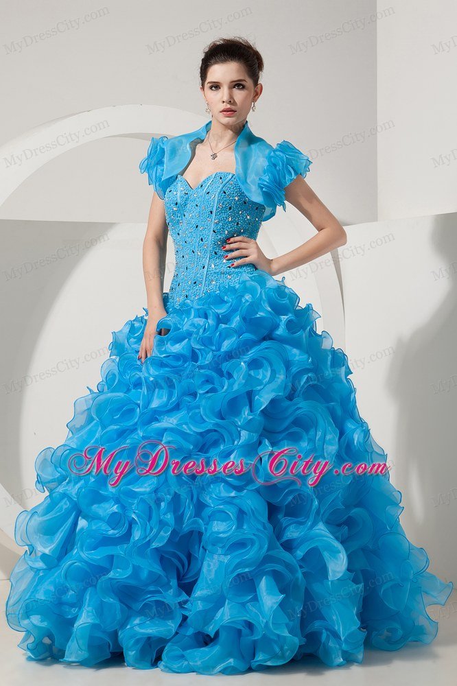 Baby Blue Princess Organza Quinceanera Dress with Little Jacket