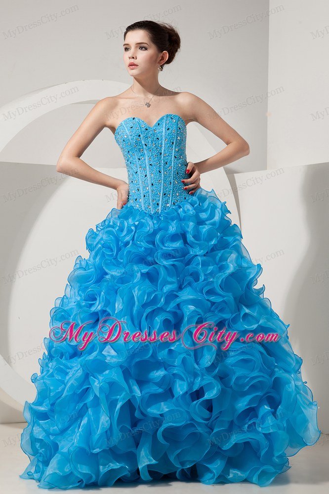 Baby Blue Princess Organza Quinceanera Dress with Little Jacket