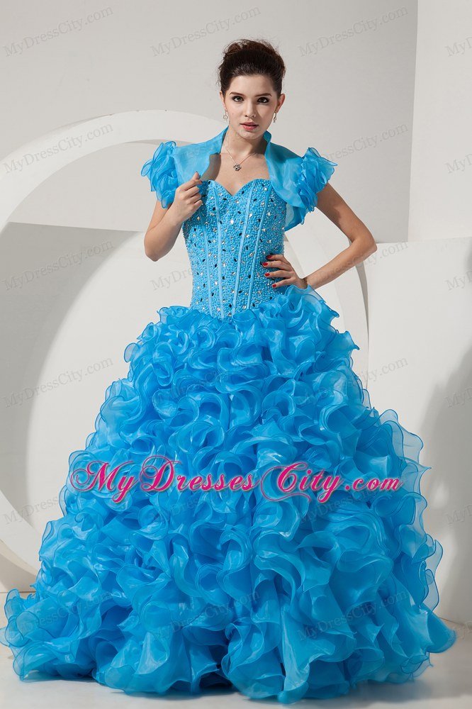 Baby Blue Princess Organza Quinceanera Dress with Little Jacket