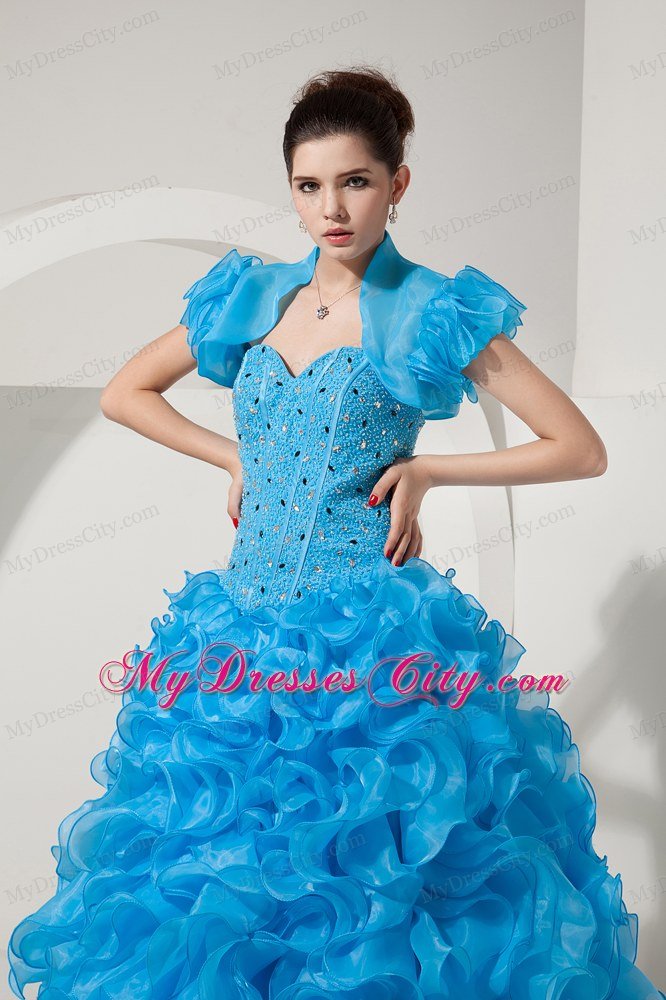 Baby Blue Princess Organza Quinceanera Dress with Little Jacket