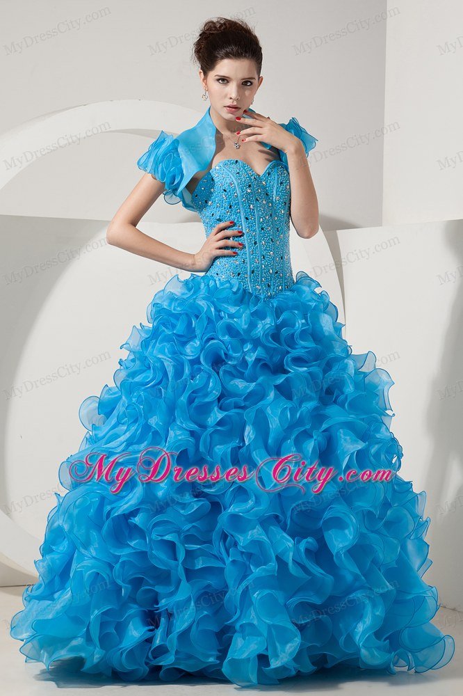 Baby Blue Princess Organza Quinceanera Dress with Little Jacket