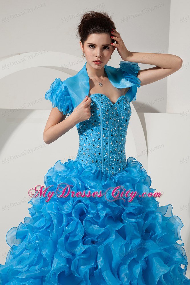 Baby Blue Princess Organza Quinceanera Dress with Little Jacket