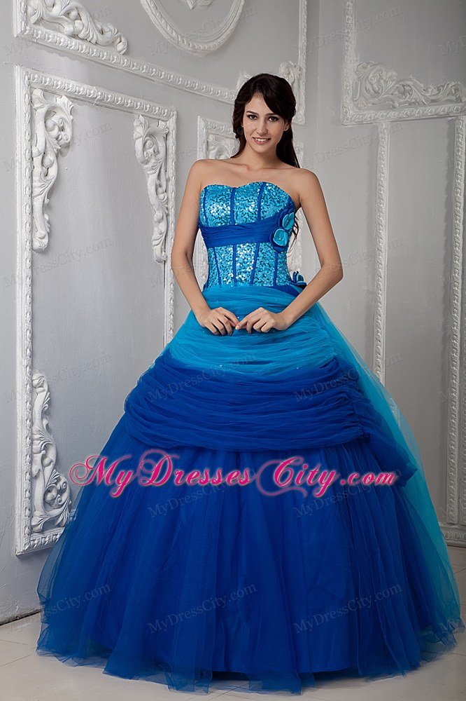 Special Two-toned Blue Sweetheart Tulle Ruched Quinceanera Dress