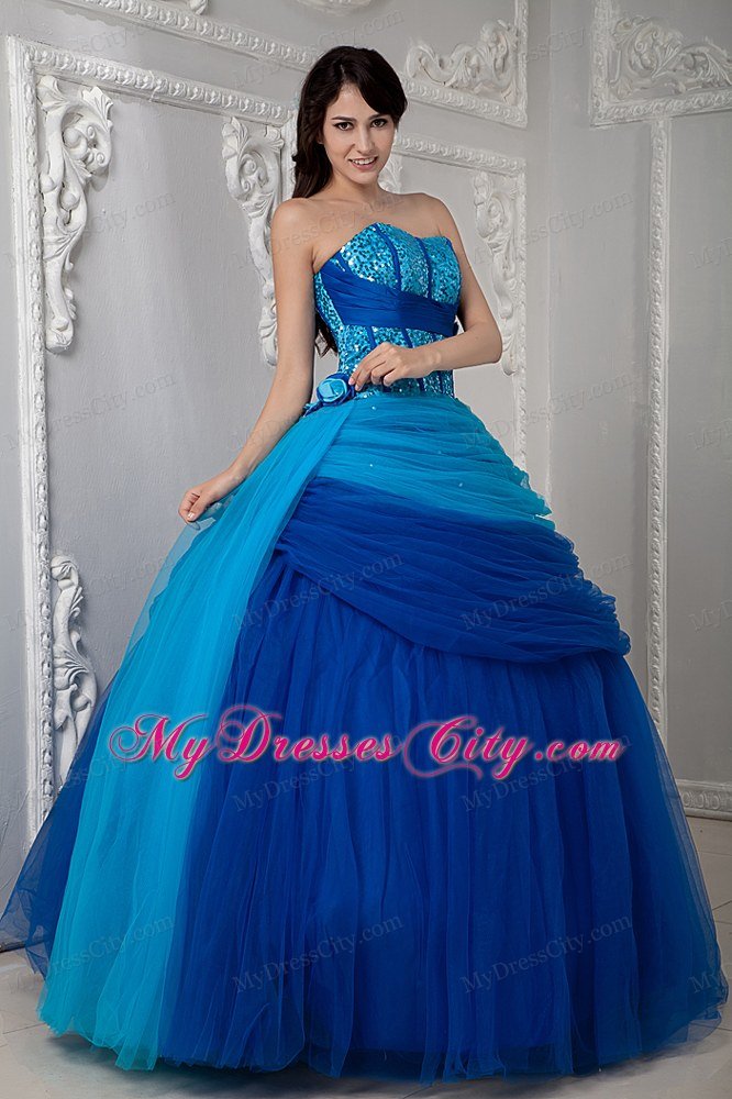 Special Two-toned Blue Sweetheart Tulle Ruched Quinceanera Dress