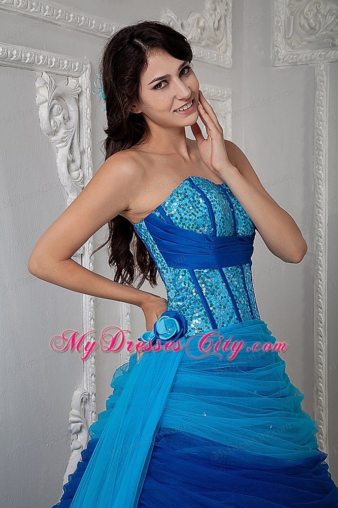 Special Two-toned Blue Sweetheart Tulle Ruched Quinceanera Dress