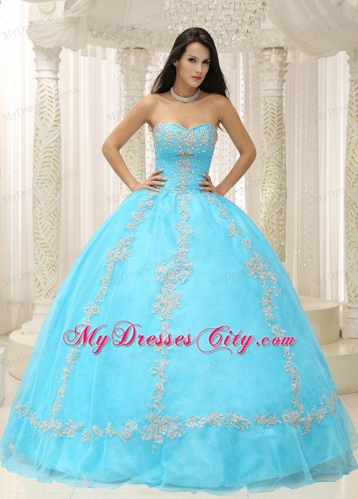 Appliques and Beaded Aqua Blue Sweetheart Quinceanera Dress