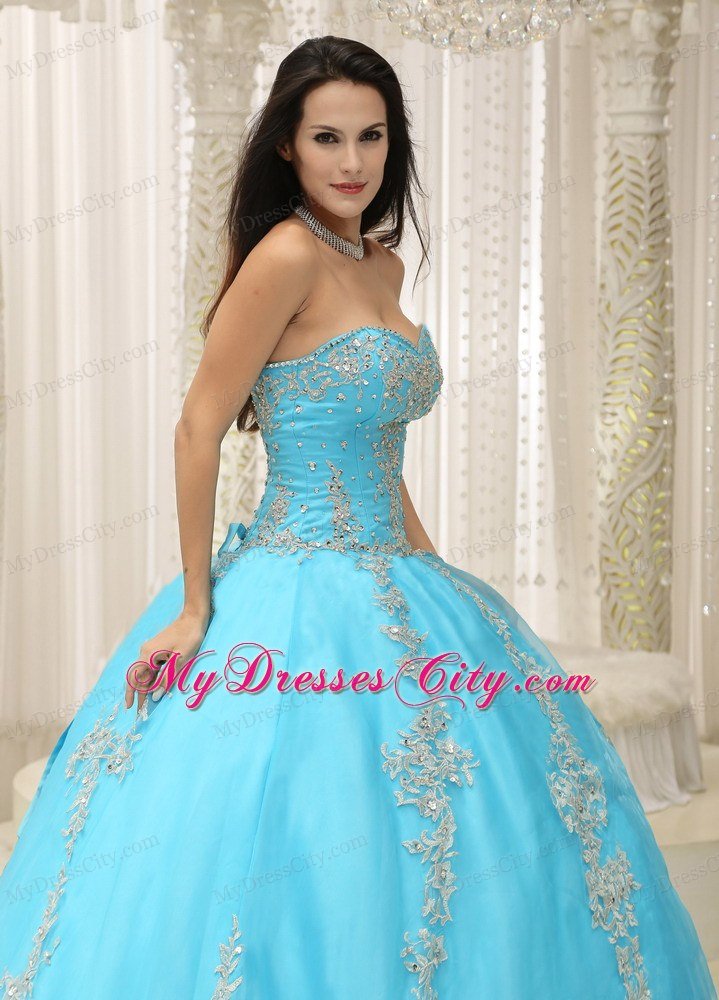 Appliques and Beaded Aqua Blue Sweetheart Quinceanera Dress