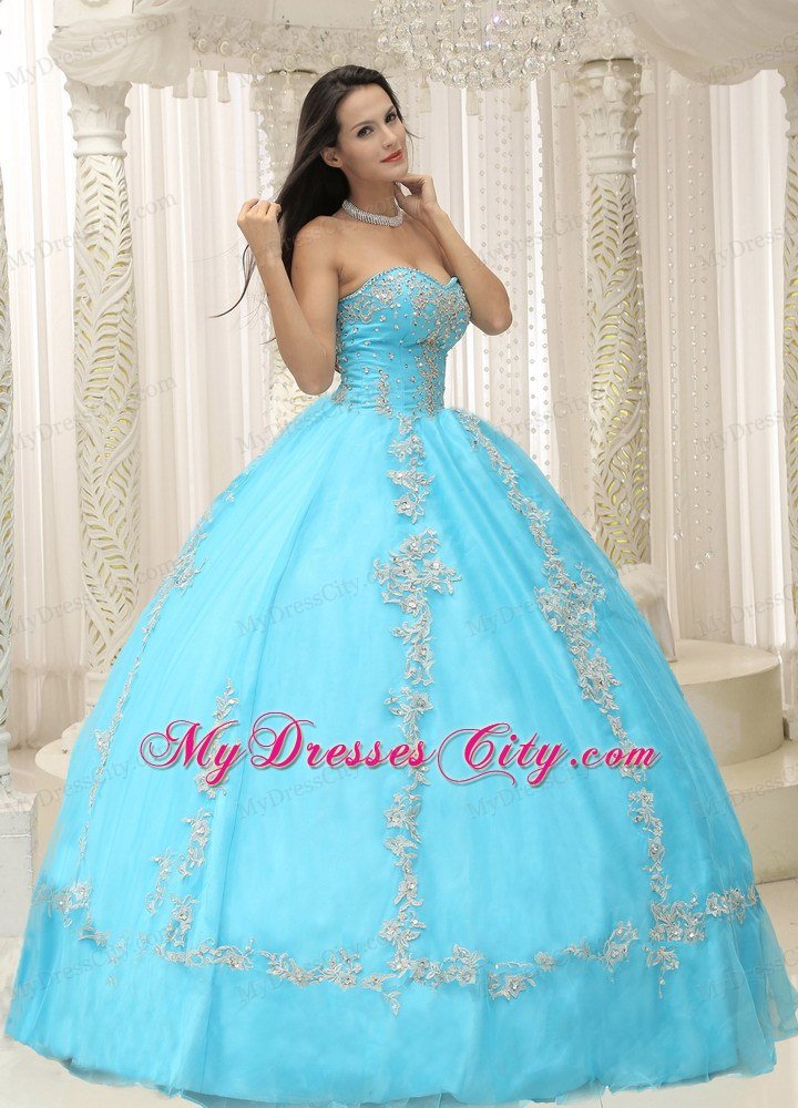 Appliques and Beaded Aqua Blue Sweetheart Quinceanera Dress