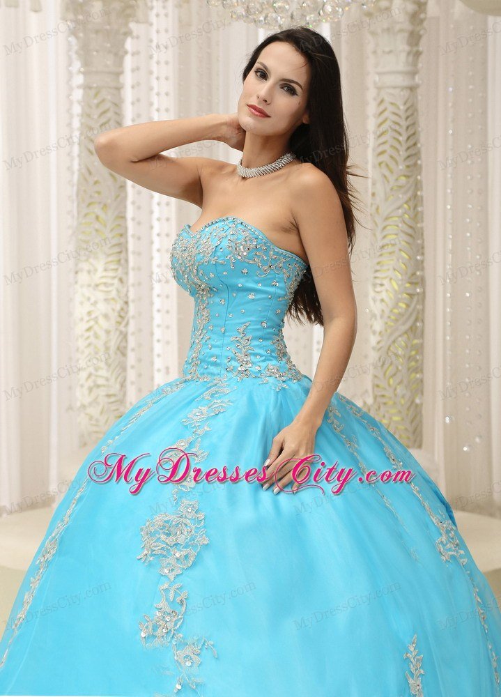 Appliques and Beaded Aqua Blue Sweetheart Quinceanera Dress