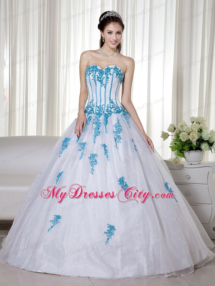 White Sweetheart Appliqued Taffeta and Organza Quinceanera Dress