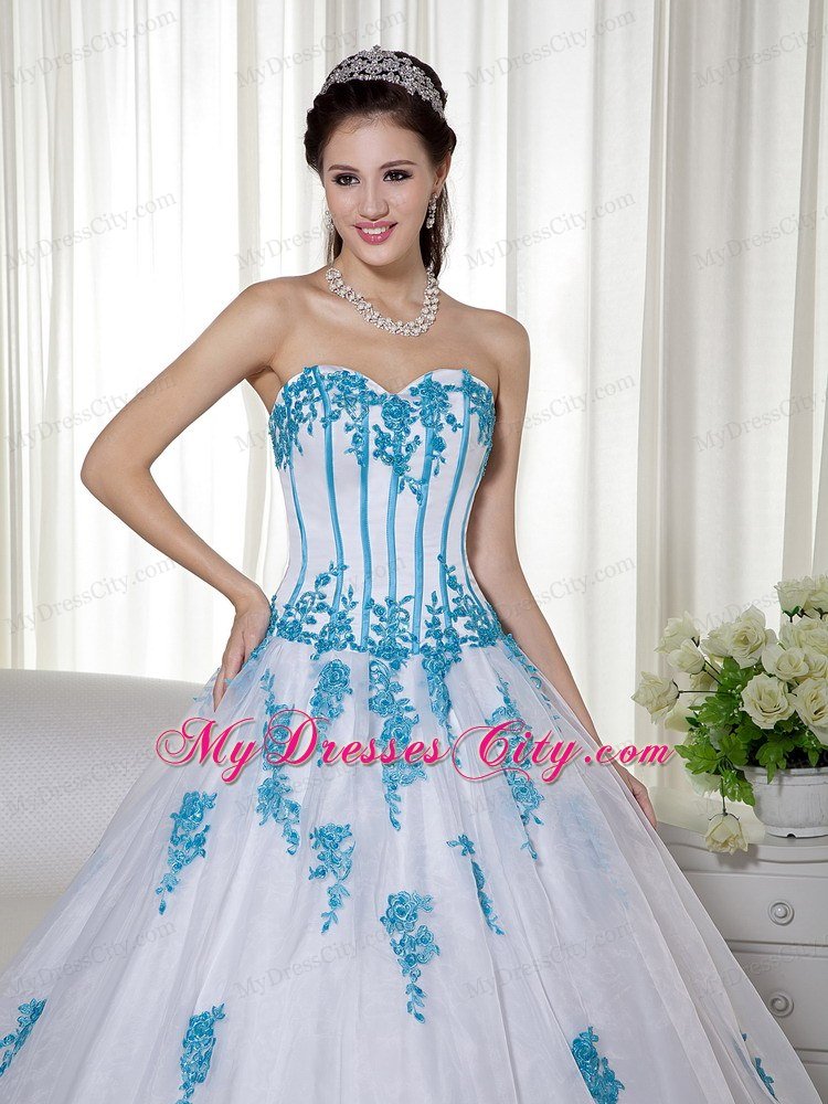 White Sweetheart Appliqued Taffeta and Organza Quinceanera Dress