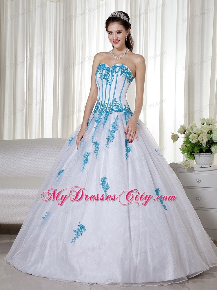 White Sweetheart Appliqued Taffeta and Organza Quinceanera Dress