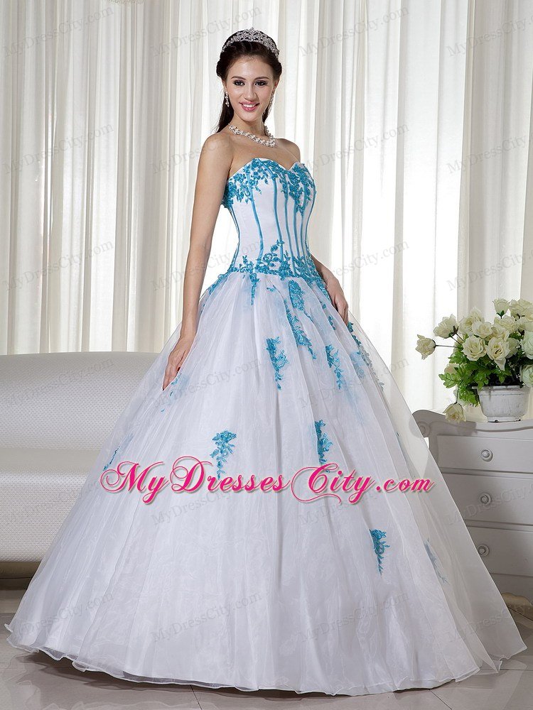 White Sweetheart Appliqued Taffeta and Organza Quinceanera Dress