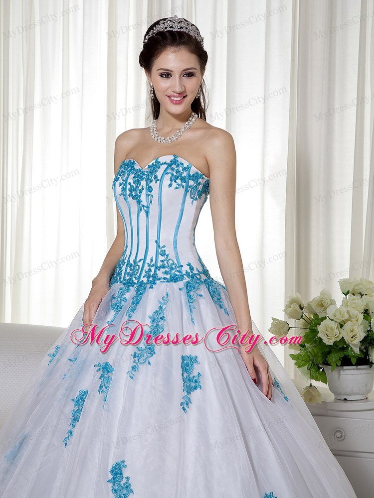 White Sweetheart Appliqued Taffeta and Organza Quinceanera Dress