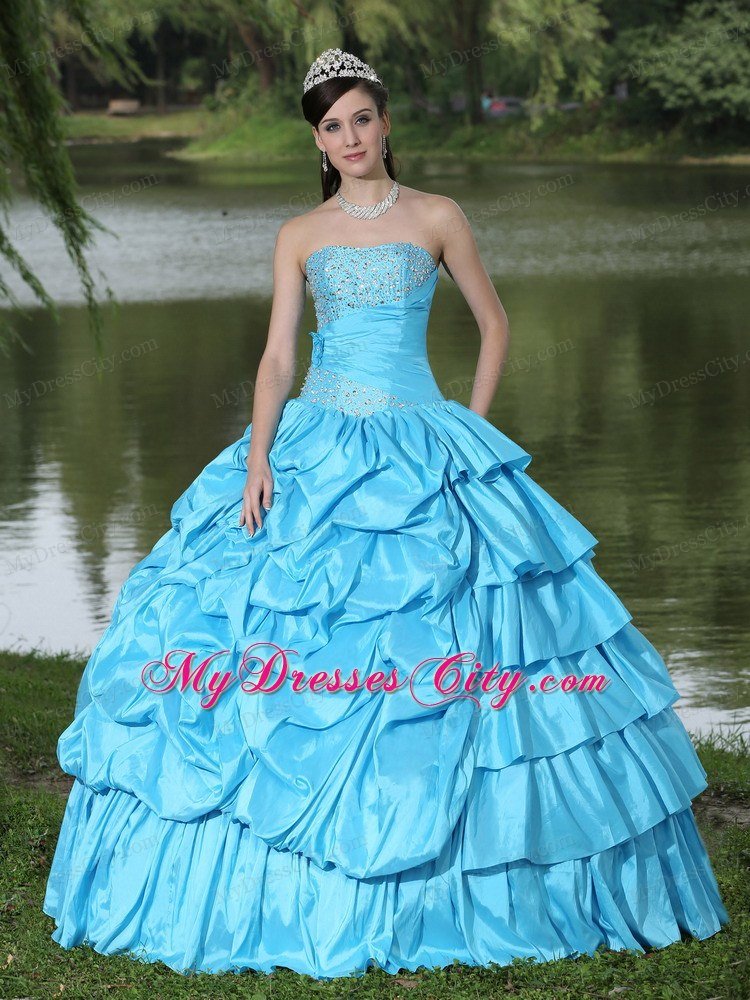 Aqua Dress for Clearance Quinceanera with Beading decorated